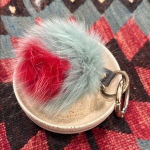 Red and Gray Fur Pom Pom Keychain